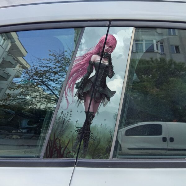 Pembe Saçlı Anime Kız Araba Direk Stickeri Ani11